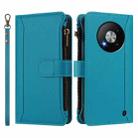 For ZTE Blade A73 5G Magnetic Closure 9 Card Slots Zipper Leather Case with Hand Strap(Turquoise) - 2