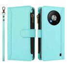 For ZTE Blade A73 5G Magnetic Closure 9 Card Slots Zipper Leather Case with Hand Strap(Mint Green) - 2