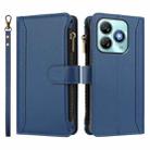 For ZTE Blade A75 4G Magnetic Closure 9 Card Slots Zipper Leather Case with Hand Strap(Dark Blue) - 2