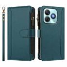For ZTE Blade A75 4G Magnetic Closure 9 Card Slots Zipper Leather Case with Hand Strap(Dark Green) - 2