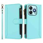 For ZTE Blade A75 4G Magnetic Closure 9 Card Slots Zipper Leather Case with Hand Strap(Mint Green) - 2