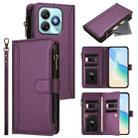 For ZTE Blade A75 4G Magnetic Closure 9 Card Slots Zipper Leather Case with Hand Strap(Purple) - 1