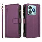For ZTE Blade A75 4G Magnetic Closure 9 Card Slots Zipper Leather Case with Hand Strap(Purple) - 2