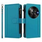 For ZTE Blade A75 5G / Nubia Focus 5G Magnetic Closure 9 Card Slots Zipper Leather Case with Hand Strap(Turquoise) - 2