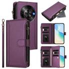 For ZTE Blade A75 5G / Nubia Focus 5G Magnetic Closure 9 Card Slots Zipper Leather Case with Hand Strap(Purple) - 1