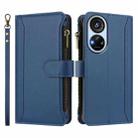 For ZTE Blade V40s Magnetic Closure 9 Card Slots Zipper Leather Case with Hand Strap(Dark Blue) - 2
