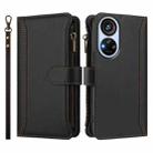 For ZTE Blade V40s Magnetic Closure 9 Card Slots Zipper Leather Case with Hand Strap(Black) - 2