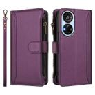 For ZTE Blade V40s Magnetic Closure 9 Card Slots Zipper Leather Case with Hand Strap(Purple) - 2