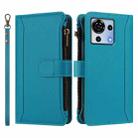 For ZTE Blade V50 Vita Magnetic Closure 9 Card Slots Zipper Leather Case with Hand Strap(Turquoise) - 2