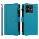 For ZTE Blade V60 4G / Axon 60 4G Magnetic Closure 9 Card Slots Zipper Leather Case with Hand Strap(Turquoise) - 2