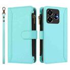 For ZTE Blade V60 4G / Axon 60 4G Magnetic Closure 9 Card Slots Zipper Leather Case with Hand Strap(Mint Green) - 2