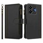 For ZTE Blade V60 Vita / V60 Design Magnetic Closure 9 Card Slots Zipper Leather Case with Hand Strap(Black) - 2