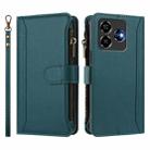 For ZTE Blade V60 Vita / V60 Design Magnetic Closure 9 Card Slots Zipper Leather Case with Hand Strap(Dark Green) - 2