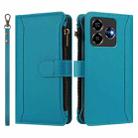 For ZTE Blade V60 Vita / V60 Design Magnetic Closure 9 Card Slots Zipper Leather Case with Hand Strap(Turquoise) - 2