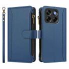 For ZTE Blade V70 Magnetic Closure 9 Card Slots Zipper Leather Case with Hand Strap(Dark Blue) - 2