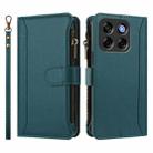 For ZTE Blade V70 Magnetic Closure 9 Card Slots Zipper Leather Case with Hand Strap(Dark Green) - 2