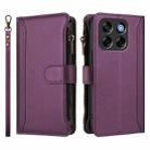 For ZTE Blade V70 Magnetic Closure 9 Card Slots Zipper Leather Case with Hand Strap(Purple) - 2