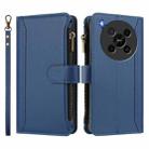 For ZTE Blade V70 Max Magnetic Closure 9 Card Slots Zipper Leather Case with Hand Strap(Dark Blue) - 2