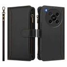 For ZTE Blade V70 Max Magnetic Closure 9 Card Slots Zipper Leather Case with Hand Strap(Black) - 2