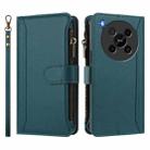 For ZTE Blade V70 Max Magnetic Closure 9 Card Slots Zipper Leather Case with Hand Strap(Dark Green) - 2
