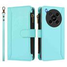 For ZTE Blade V70 Max Magnetic Closure 9 Card Slots Zipper Leather Case with Hand Strap(Mint Green) - 2