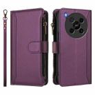 For ZTE Blade V70 Max Magnetic Closure 9 Card Slots Zipper Leather Case with Hand Strap(Purple) - 2