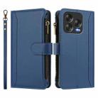For ZTE Blade V70 Vita / Nubia V70 Design Magnetic Closure 9 Card Slots Zipper Leather Case with Hand Strap(Dark Blue) - 2