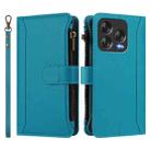 For ZTE Blade V70 Vita / Nubia V70 Design Magnetic Closure 9 Card Slots Zipper Leather Case with Hand Strap(Turquoise) - 2