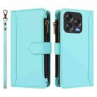 For ZTE Blade V70 Vita / Nubia V70 Design Magnetic Closure 9 Card Slots Zipper Leather Case with Hand Strap(Mint Green) - 2
