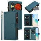 For ZTE Nubia Music 2 Magnetic Closure 9 Card Slots Zipper Leather Case with Hand Strap(Dark Green) - 1