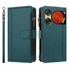For ZTE Nubia Music 2 Magnetic Closure 9 Card Slots Zipper Leather Case with Hand Strap(Dark Green) - 2