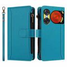 For ZTE Nubia Music 2 Magnetic Closure 9 Card Slots Zipper Leather Case with Hand Strap(Turquoise) - 2