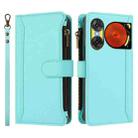 For ZTE Nubia Music 2 Magnetic Closure 9 Card Slots Zipper Leather Case with Hand Strap(Mint Green) - 2