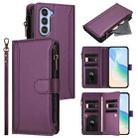For ZTE Nubia S 5G A403ZT Magnetic Closure 9 Card Slots Zipper Leather Case with Hand Strap(Purple) - 1