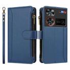 For ZTE Nubia Z60 Ultra Magnetic Closure 9 Card Slots Zipper Leather Case with Hand Strap(Dark Blue) - 2