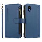 For ZTE Kantan Sumaho 4 A402ZT Magnetic Closure 9 Card Slots Zipper Leather Case with Hand Strap(Dark Blue) - 2