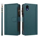 For ZTE Kantan Sumaho 4 A402ZT Magnetic Closure 9 Card Slots Zipper Leather Case with Hand Strap(Dark Green) - 2