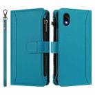 For ZTE Kantan Sumaho 4 A402ZT Magnetic Closure 9 Card Slots Zipper Leather Case with Hand Strap(Turquoise) - 2