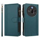 For ZTE Nubia Focus Pro 5G Magnetic Closure 9 Card Slots Zipper Leather Case with Hand Strap(Dark Green) - 2