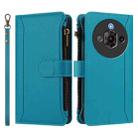 For ZTE Nubia Focus Pro 5G Magnetic Closure 9 Card Slots Zipper Leather Case with Hand Strap(Turquoise) - 2