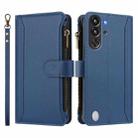 For ZTE Nubia Red Magic / 10 Pro / 10 Pro+ Magnetic Closure 9 Card Slots Zipper Leather Case with Hand Strap(Dark Blue) - 2
