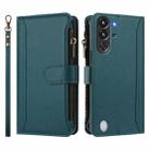 For ZTE Nubia Red Magic / 10 Pro / 10 Pro+ Magnetic Closure 9 Card Slots Zipper Leather Case with Hand Strap(Dark Green) - 2