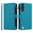 For ZTE Nubia Red Magic / 10 Pro / 10 Pro+ Magnetic Closure 9 Card Slots Zipper Leather Case with Hand Strap(Turquoise) - 2