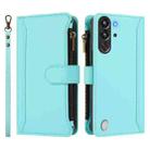 For ZTE Nubia Red Magic / 10 Pro / 10 Pro+ Magnetic Closure 9 Card Slots Zipper Leather Case with Hand Strap(Mint Green) - 2