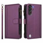 For ZTE Nubia Red Magic / 10 Pro / 10 Pro+ Magnetic Closure 9 Card Slots Zipper Leather Case with Hand Strap(Purple) - 2