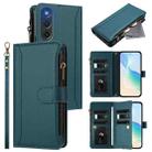 For ZTE Nubia Red Magic 10 Air Magnetic Closure 9 Card Slots Zipper Leather Case with Hand Strap(Dark Green) - 1