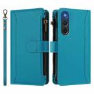 For ZTE Nubia Red Magic 10 Air Magnetic Closure 9 Card Slots Zipper Leather Case with Hand Strap(Turquoise) - 2