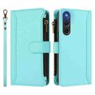 For ZTE Nubia Red Magic 10 Air Magnetic Closure 9 Card Slots Zipper Leather Case with Hand Strap(Mint Green) - 2