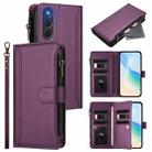 For ZTE Nubia Red Magic 10 Air Magnetic Closure 9 Card Slots Zipper Leather Case with Hand Strap(Purple) - 1