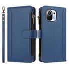 For Xiaomi Mi 11 Magnetic Closure 9 Card Slots Zipper Leather Case with Hand Strap(Dark Blue) - 2